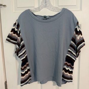 Chic Blue Top with crocheted sleeves